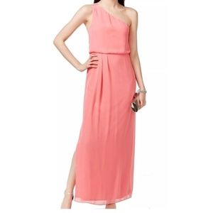 NWT Coral One Shoulder Rhinestone High Slit Gown